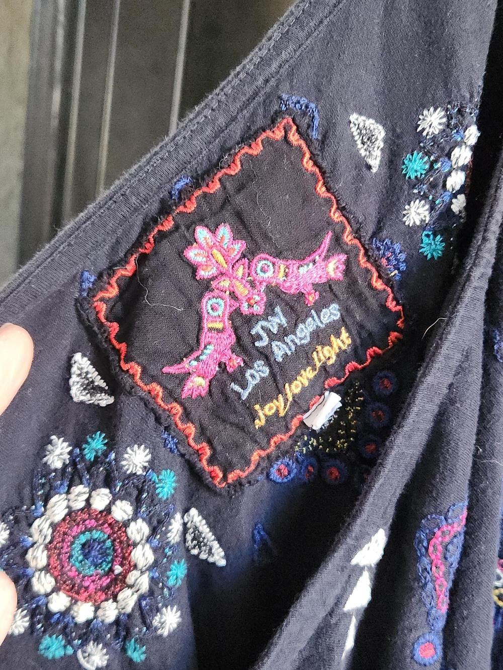 Johnny Was Navy Embroidered Blue Geometric Pink Dial Orange Poncho Top - Picture 3 of 5